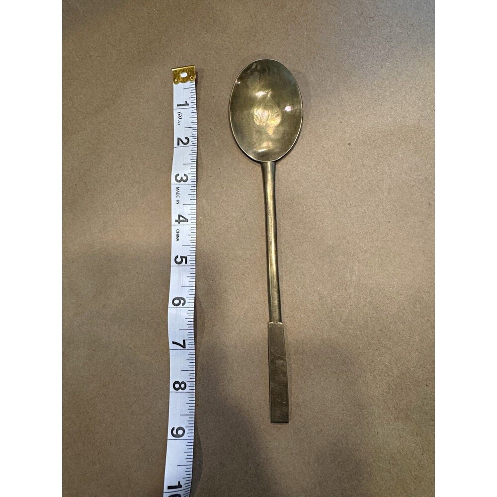 Vintage Brass Metal Spoon 9 in - Solid Handle, Unpolished, Reusable